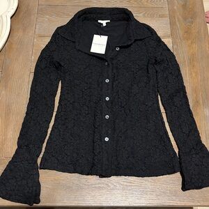 NEW Black Lace Fitted Button Down Shirt